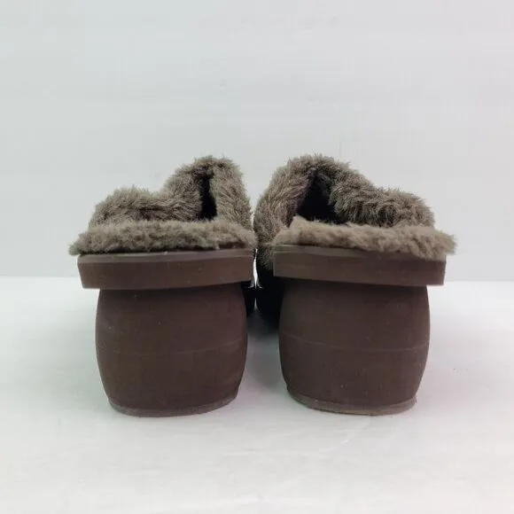 Skechers Cali Womens Size 8.5 Brown Suede Slip On Faux Fur Wedge Mule Shoes