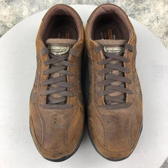 Skechers Men's Size 10.5 Larson Nerick Relaxed Fit Brown Leather Sneakers 64833