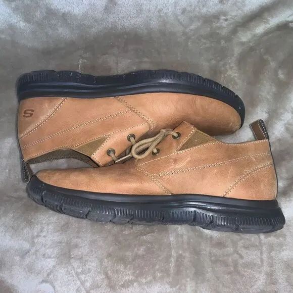 Skechers Mens Size 11.5 Relaxed Fit Gel Infused Memory Foam Leather Shoes Brown