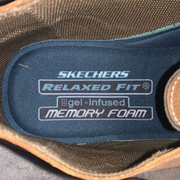 Skechers Mens Size 11.5 Relaxed Fit Gel Infused Memory Foam Leather Shoes Brown
