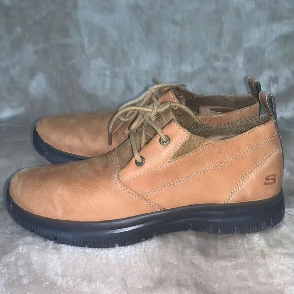 Skechers Mens Size 11.5 Relaxed Fit Gel Infused Memory Foam Leather Shoes Brown