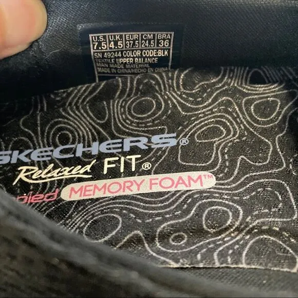 Skechers Reggae Fest Willows Black Relaxed Fit Air Cooled Memory Foam W 7.5