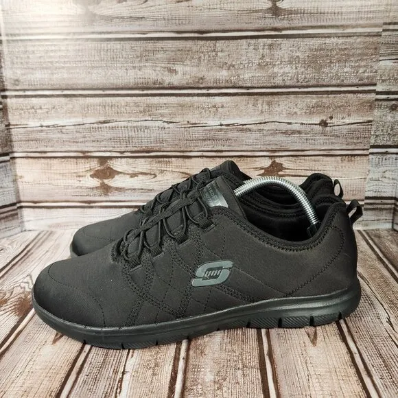 SKECHERS Relaxed Fit Womens 11 Black Work Slip Resistant Comfort Shoes 77211 EUC