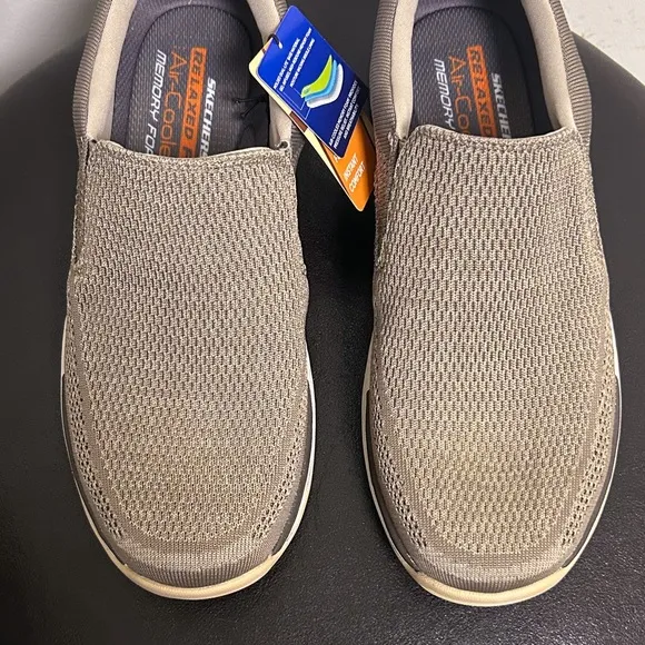 Skechers Taupe Expected Gomel Air Cooled Memory Foam Relaxed Fit Pull On Shoes