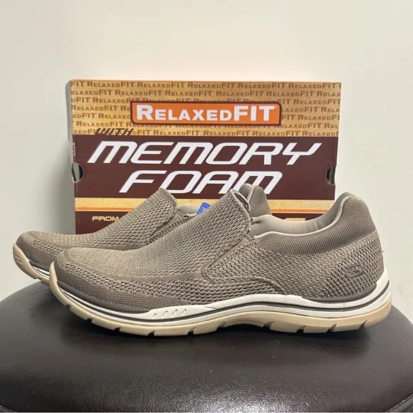 Skechers Taupe Expected Gomel Air Cooled Memory Foam Relaxed Fit Pull On Shoes