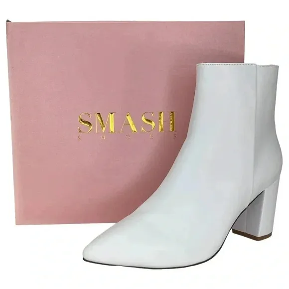 SMASH Shoes Chiku White Faux Leather Womens Ankle Boots Size 11M
