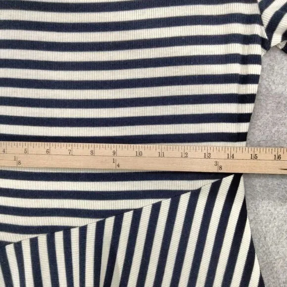 Soft Surroundings Marina Dress Womens Sz S Blue White Striped Asymmetrical Hem