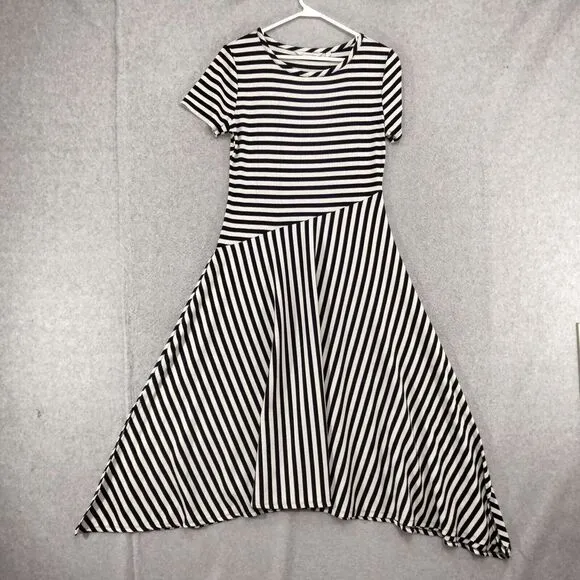 Soft Surroundings Marina Dress Womens Sz S Blue White Striped Asymmetrical Hem