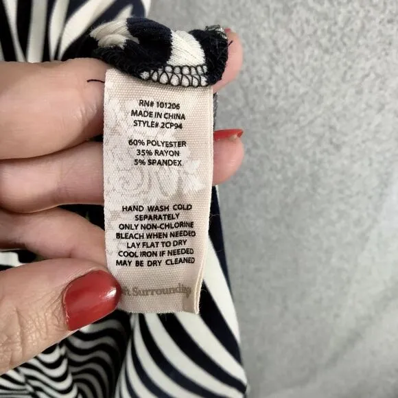 Soft Surroundings Marina Dress Womens Sz S Blue White Striped Asymmetrical Hem