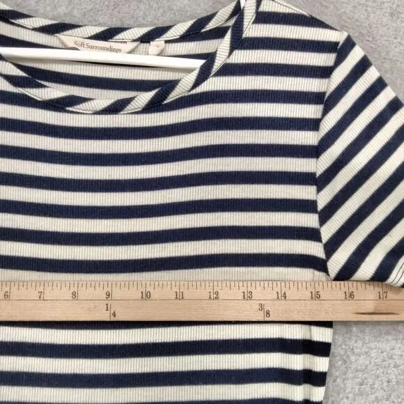 Soft Surroundings Marina Dress Womens Sz S Blue White Striped Asymmetrical Hem
