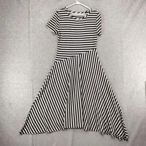 Soft Surroundings Marina Dress Womens Sz S Blue White Striped Asymmetrical Hem