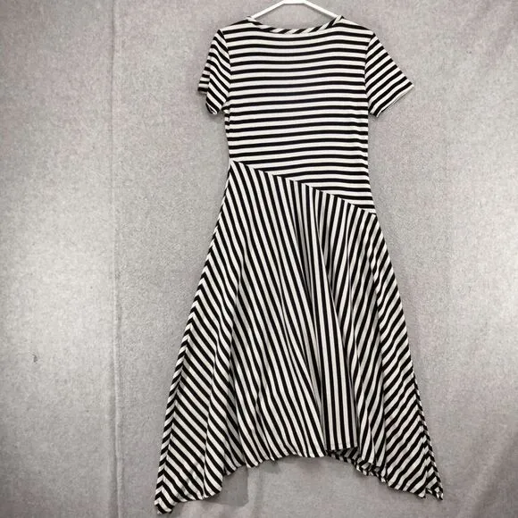 Soft Surroundings Marina Dress Womens Sz S Blue White Striped Asymmetrical Hem