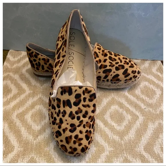 Sole Society Leather Leopard Animal Print Sammah Espadrille