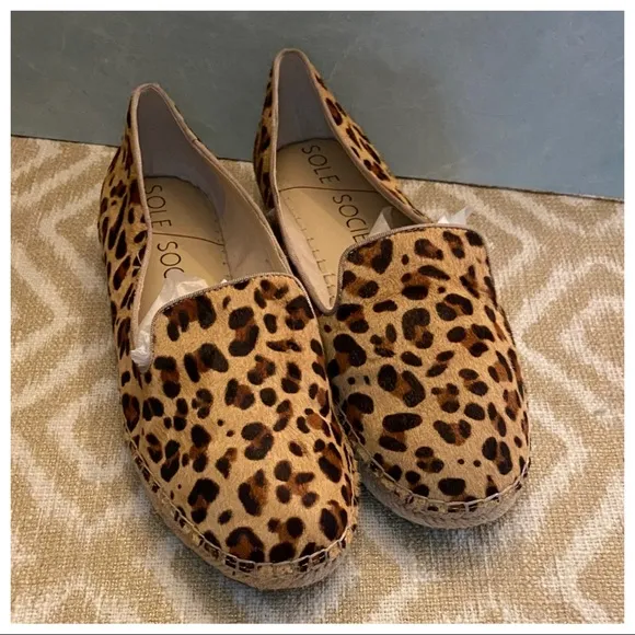 Sole Society Leather Leopard Animal Print Sammah Espadrille
