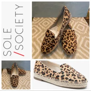 Sole Society Leather Leopard Animal Print Sammah Espadrille