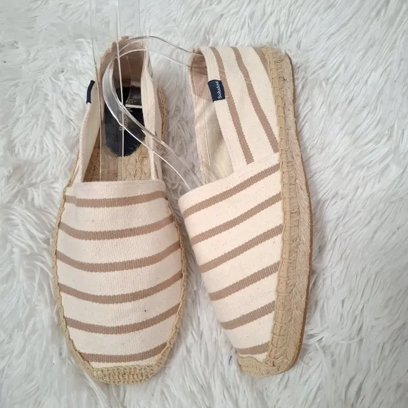 Soludos Dali Canvas Slip On Jute Men’s Espadrille Shoes Brown Stripped Size 8.5