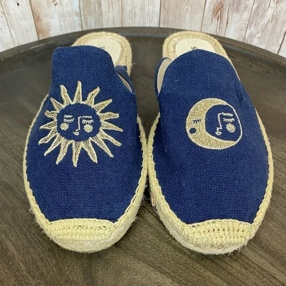 Soludos Day and Night Canvas Embroidered Slip On Espadrille Size 9 Women