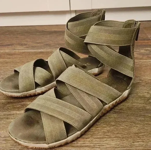 Sorel Out &amp; About Plus Sandals Elastic Gladiator sage green women's 8.5
