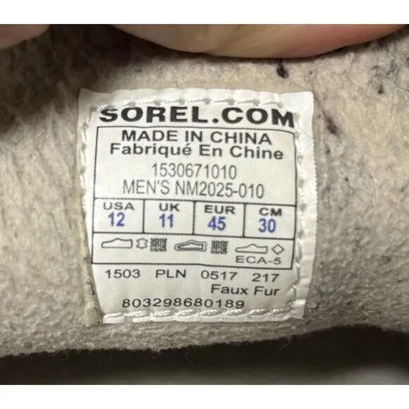 SOREL Slipper Mens 12 Black Brown Dude Moc Suede Faux Fur House Shoes Moccasin