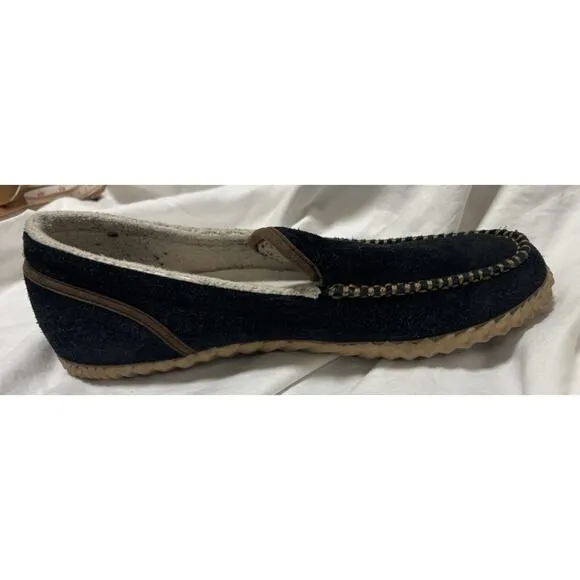 SOREL Slipper Mens 12 Black Brown Dude Moc Suede Faux Fur House Shoes Moccasin