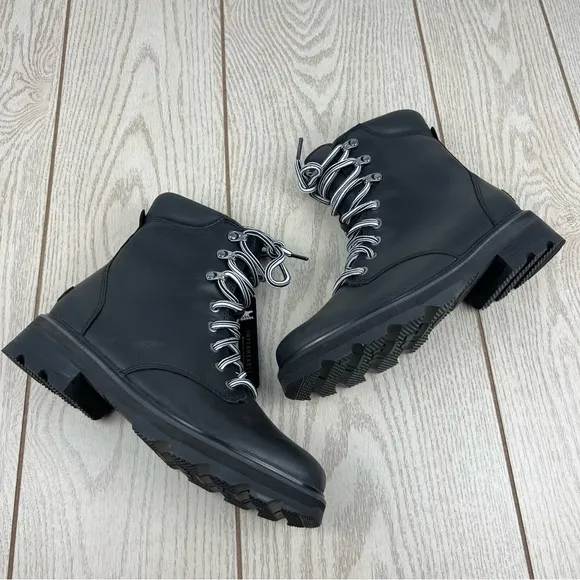 Sorel Women's Lennox Leather Lace-Up STKD WP Boots US9 Black / Sea Salt $190