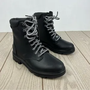 Sorel Women's Lennox Leather Lace-Up STKD WP Boots US9 Black / Sea Salt $190