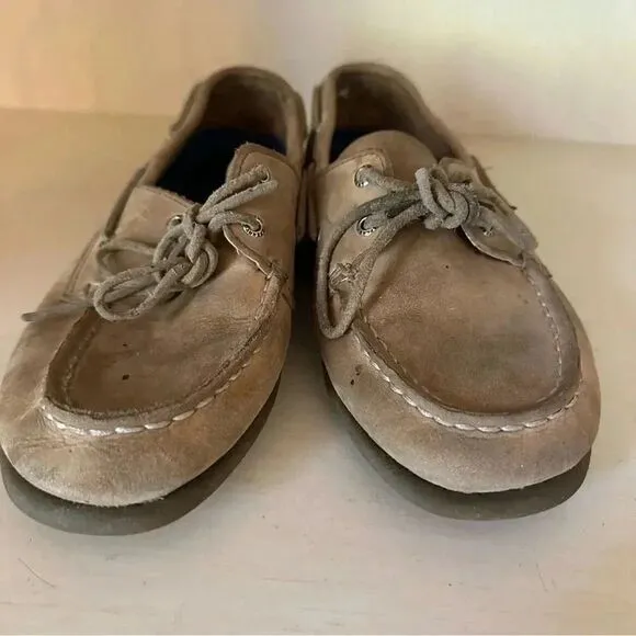Sperry big kids tan leather boat shoes with tie size 2.5