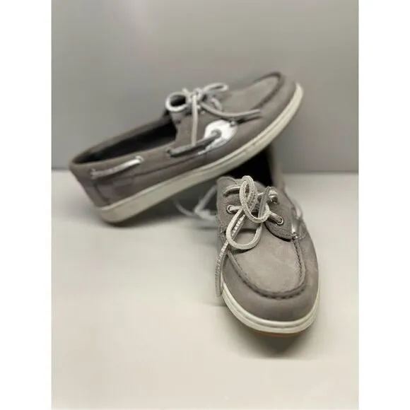 SPERRY COASTFISH EMBOSS GRAY LEATHER BOAT SHOES WOMENS 5.5 / STS87626
