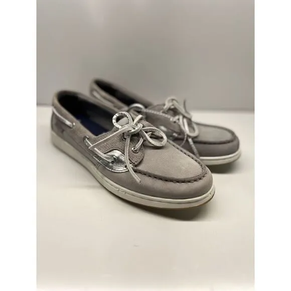 SPERRY COASTFISH EMBOSS GRAY LEATHER BOAT SHOES WOMENS 5.5 / STS87626