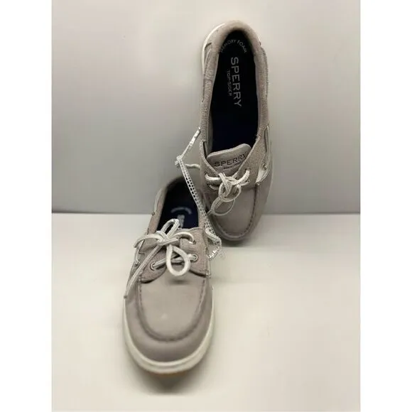 SPERRY COASTFISH EMBOSS GRAY LEATHER BOAT SHOES WOMENS 5.5 / STS87626