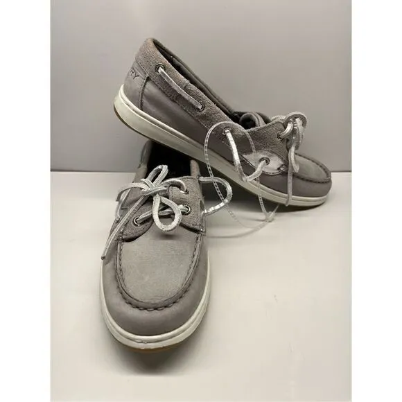 SPERRY COASTFISH EMBOSS GRAY LEATHER BOAT SHOES WOMENS 5.5 / STS87626