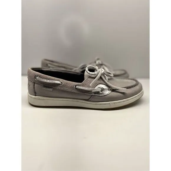 SPERRY COASTFISH EMBOSS GRAY LEATHER BOAT SHOES WOMENS 5.5 / STS87626