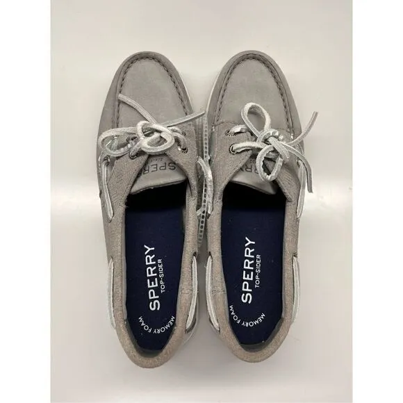SPERRY COASTFISH EMBOSS GRAY LEATHER BOAT SHOES WOMENS 5.5 / STS87626
