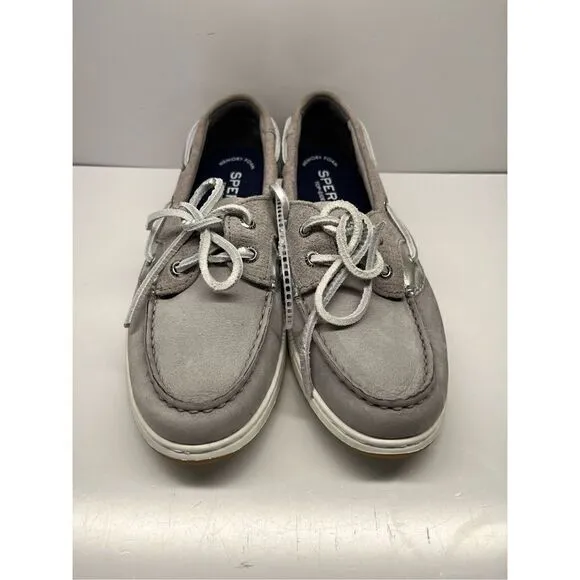 SPERRY COASTFISH EMBOSS GRAY LEATHER BOAT SHOES WOMENS 5.5 / STS87626