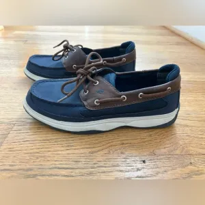 Sperry Lanyard Boat Shoes Boys Brown and Blue Size 5M