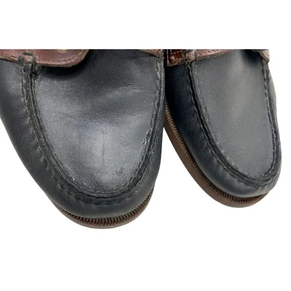 Sperry Men's A/O 2 Eye Black/Brown Leather Boat Shoes Size 10.5M (0191486)