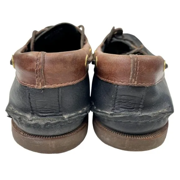 Sperry Men's A/O 2 Eye Black/Brown Leather Boat Shoes Size 10.5M (0191486)