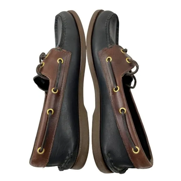 Sperry Men's A/O 2 Eye Black/Brown Leather Boat Shoes Size 10.5M (0191486)