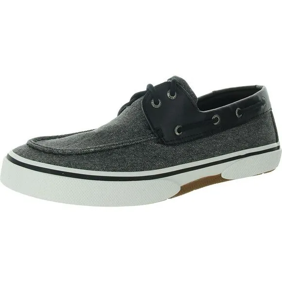 Sperry Mens Halyard 2-Eye Gray Lace-Up Canvas Boat Shoes Shoes New