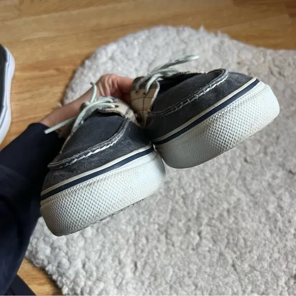 Sperry Mens Original Solid Blue and Tan Plaid Cream/Cement Colored Loafers