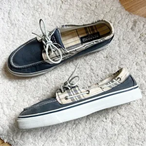 Sperry Mens Original Solid Blue and Tan Plaid Cream/Cement Colored Loafers