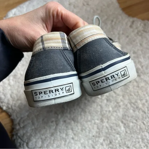Sperry Mens Original Solid Blue and Tan Plaid Cream/Cement Colored Loafers