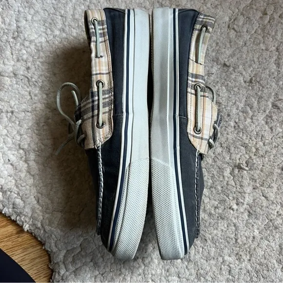 Sperry Mens Original Solid Blue and Tan Plaid Cream/Cement Colored Loafers