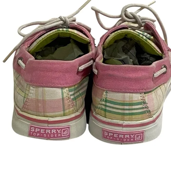 Sperry Preppy Green White Pink Plaid Boat Shoes - VGC - Women’s 9.5