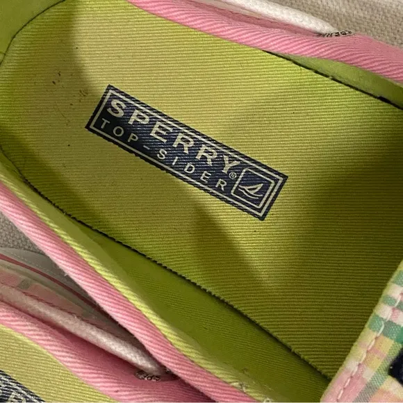 Sperry Preppy Green White Pink Plaid Boat Shoes - VGC - Women’s 9.5