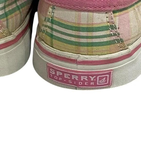 Sperry Preppy Green White Pink Plaid Boat Shoes - VGC - Women’s 9.5