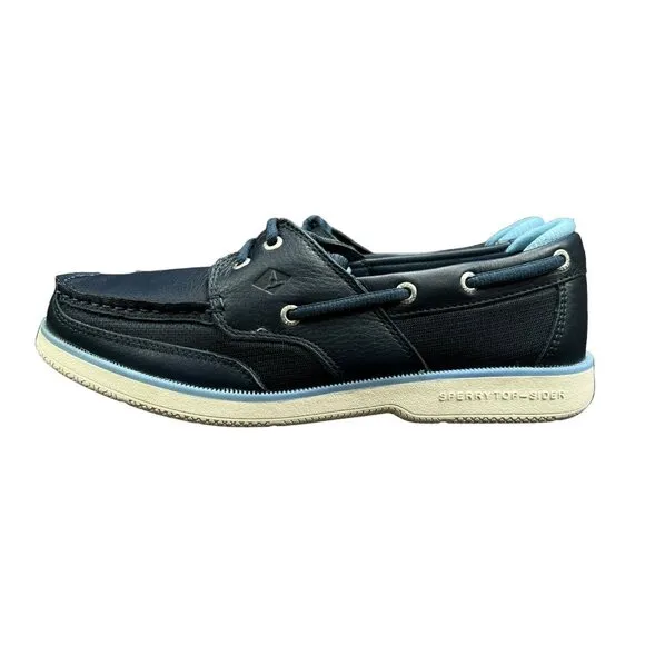 Sperry Surveyor 2 Eye Tumbled Memory Foam Navy Boat Shoes Men's Size 9.5 W