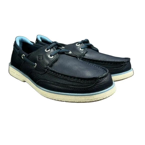 Sperry Surveyor 2 Eye Tumbled Memory Foam Navy Boat Shoes Men's Size 9.5 W