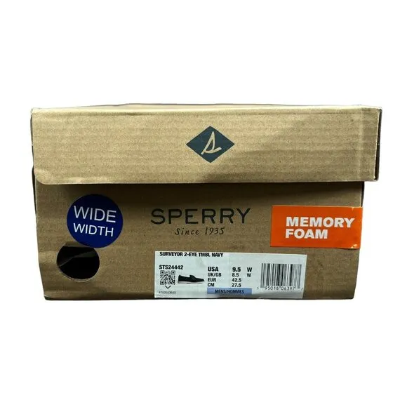 Sperry Surveyor 2 Eye Tumbled Memory Foam Navy Boat Shoes Men's Size 9.5 W