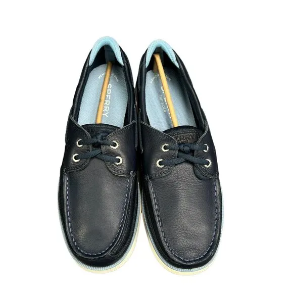 Sperry Surveyor 2 Eye Tumbled Memory Foam Navy Boat Shoes Men's Size 9.5 W